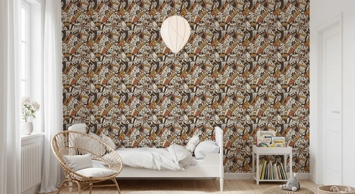 Abstract Tribal Spirals and Shapes Wallpaper⁠