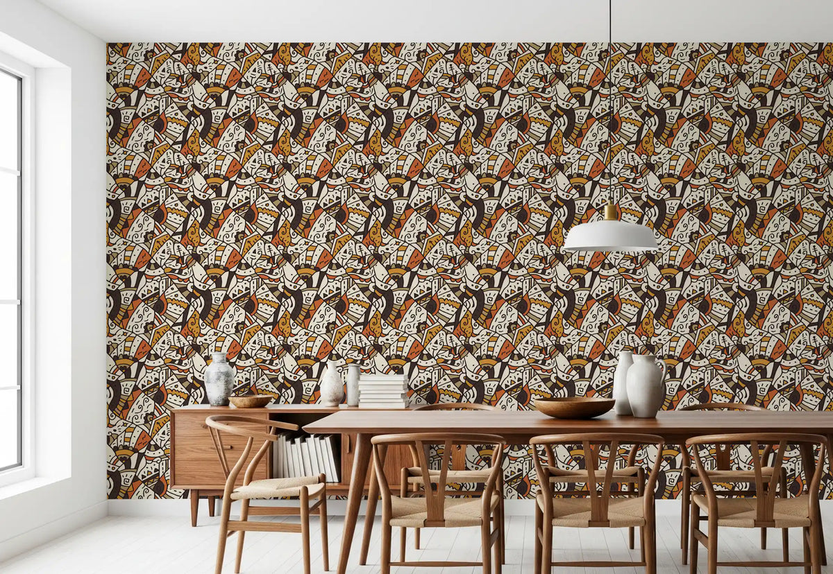 Abstract Tribal Spirals and Shapes Wallpaper⁠