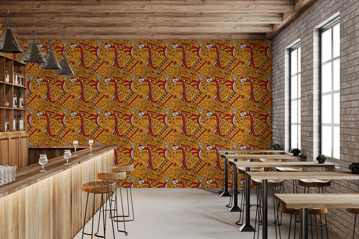 Tribal Ochre Geometric Pattern Wallpaper⁠