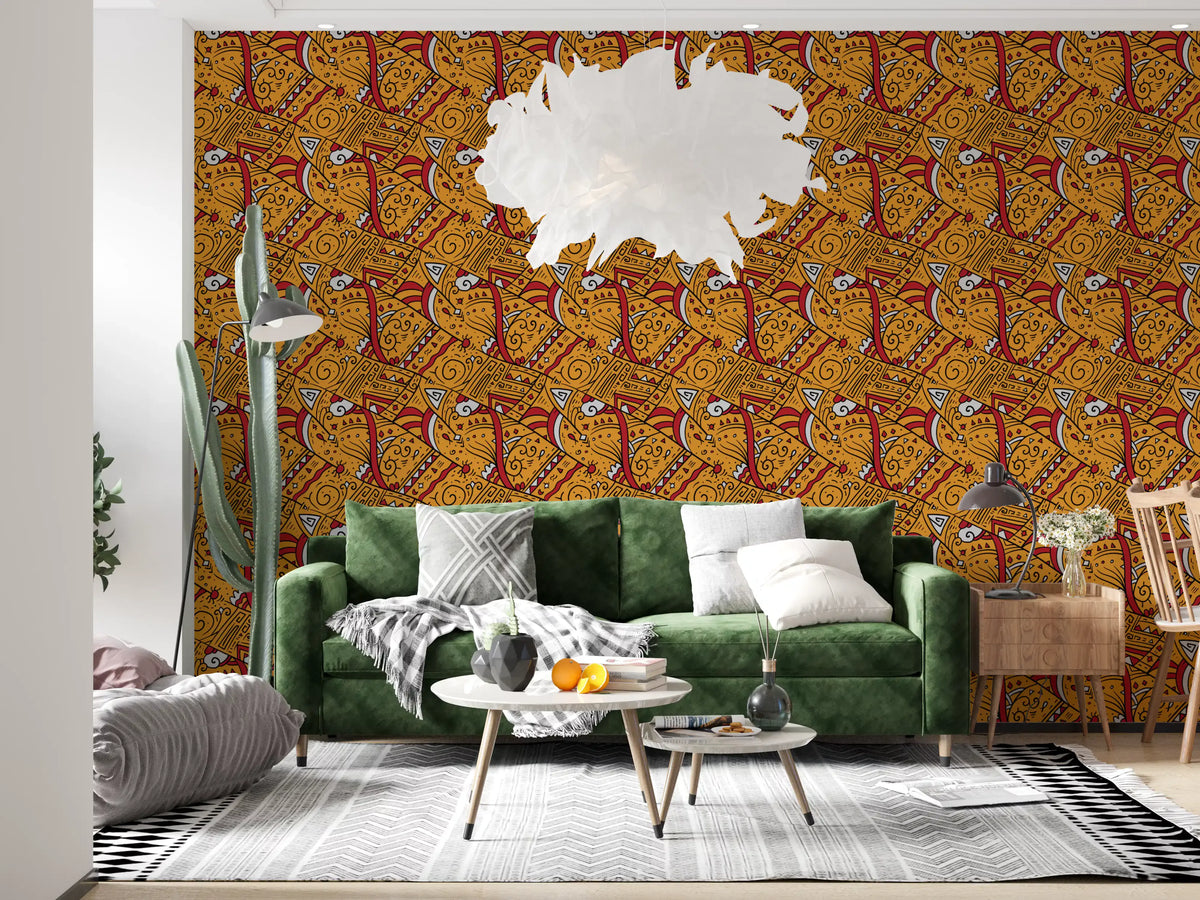 Tribal Ochre Geometric Pattern Wallpaper⁠