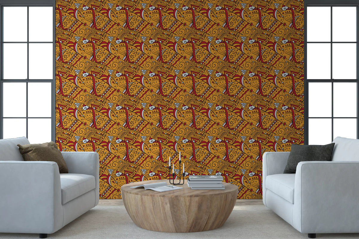 Tribal Ochre Geometric Pattern Wallpaper⁠