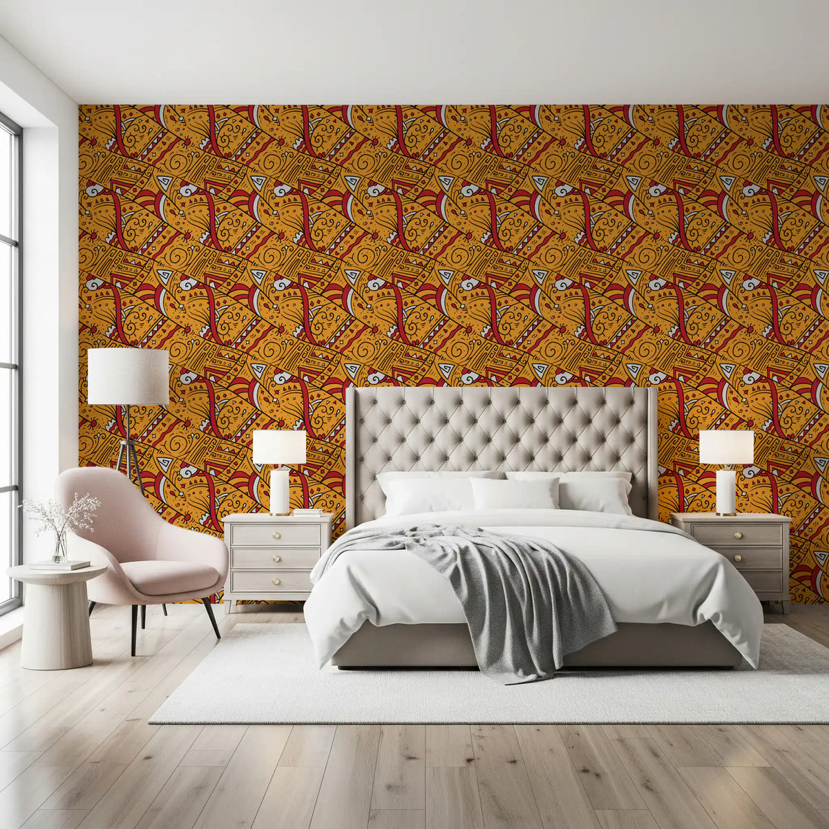 Tribal Ochre Geometric Pattern Wallpaper⁠