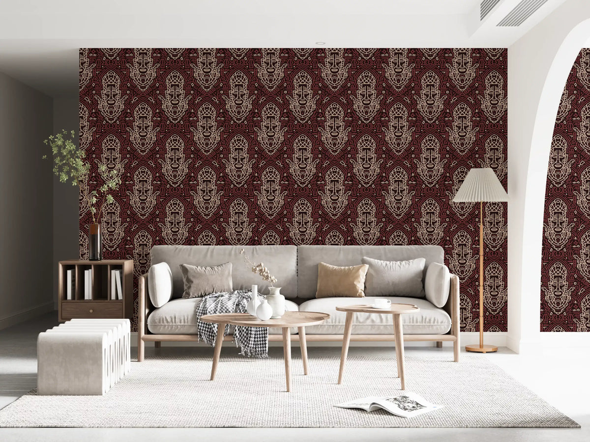Tribal Mask Geometric Pattern Wallpaper⁠
