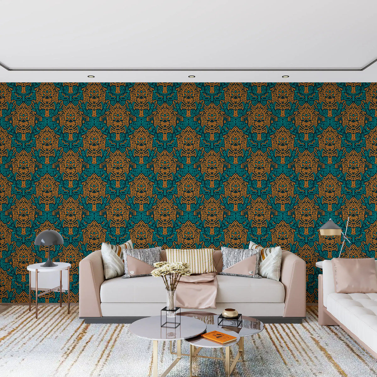 Graphic Mask Motif Pattern Wallpaper⁠
