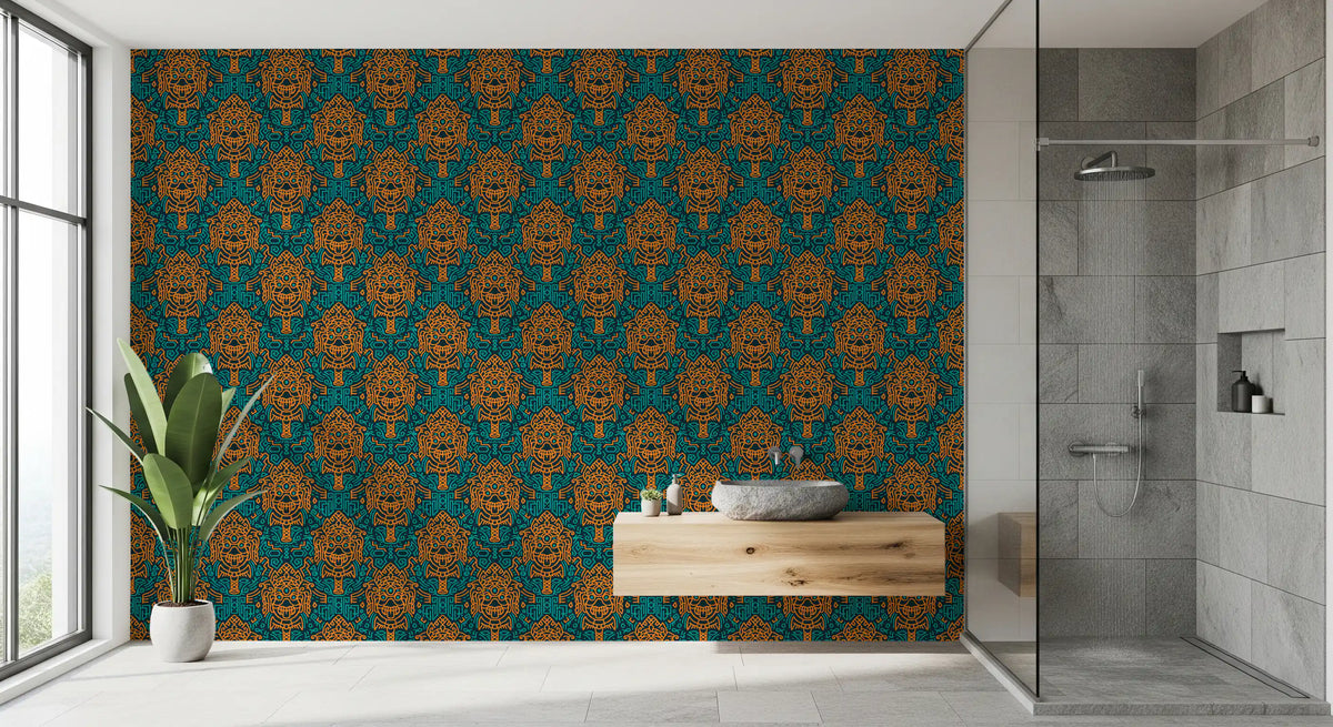 Graphic Mask Motif Pattern Wallpaper⁠