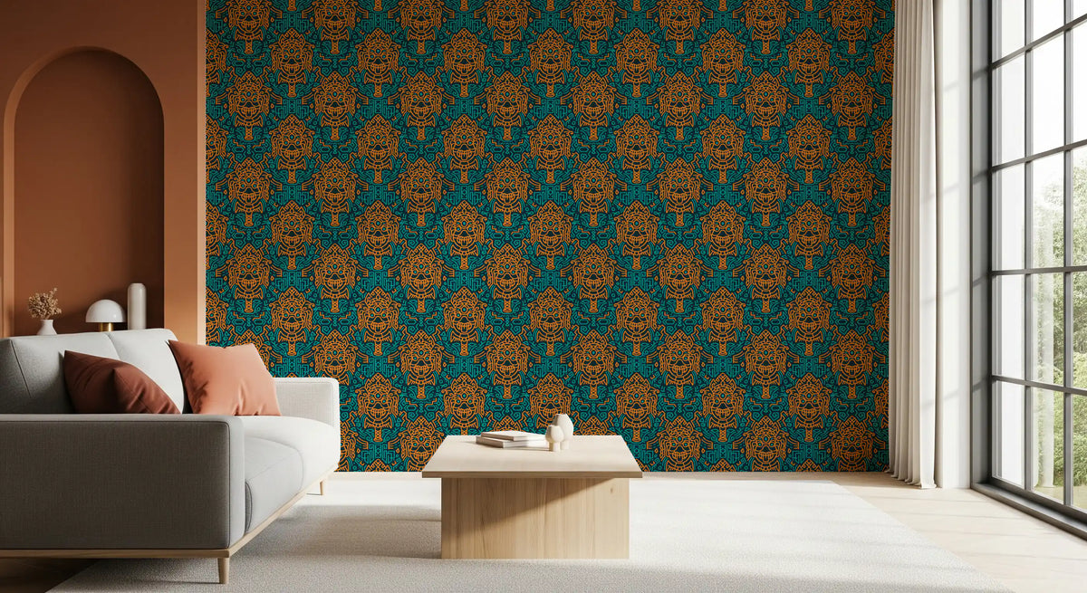 Graphic Mask Motif Pattern Wallpaper⁠