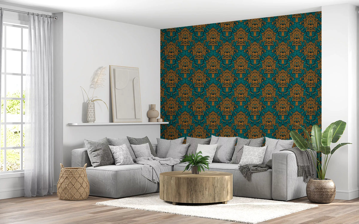 Graphic Mask Motif Pattern Wallpaper⁠