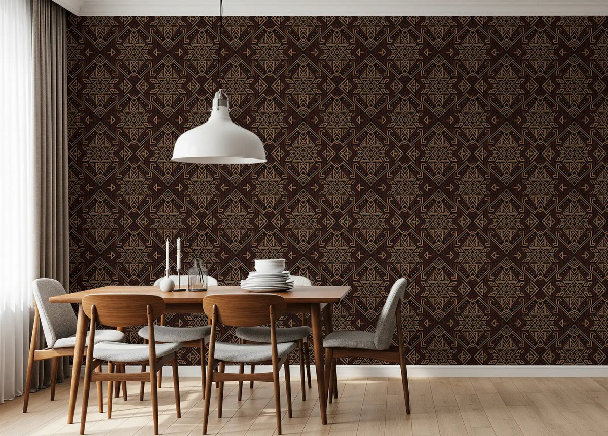 Ancient Geometric Brown Tribal Motif Wallpaper⁠
