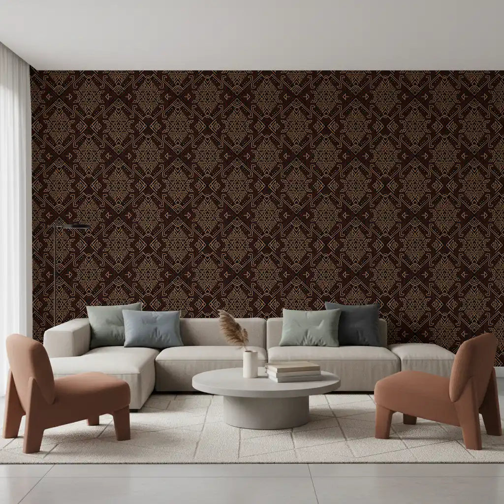 Ancient Geometric Brown Tribal Motif Wallpaper⁠