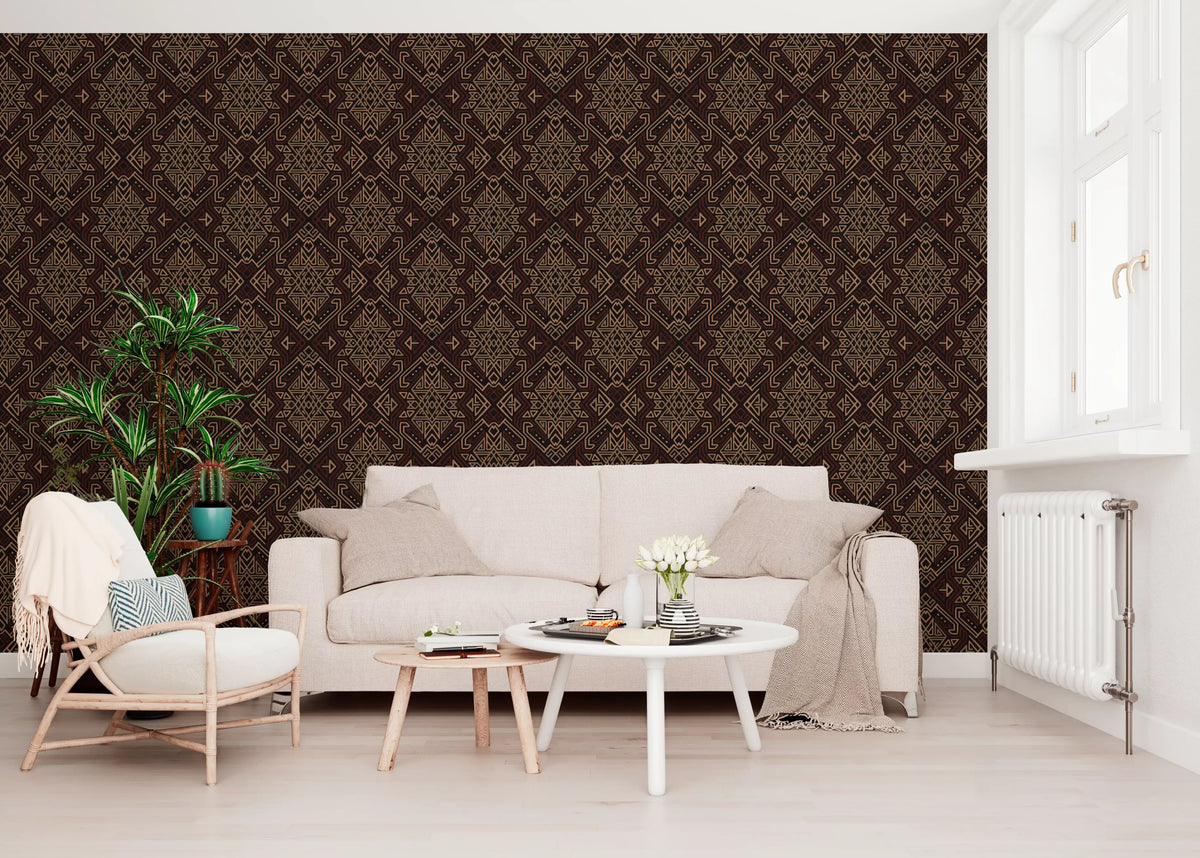 Ancient Geometric Brown Tribal Motif Wallpaper⁠