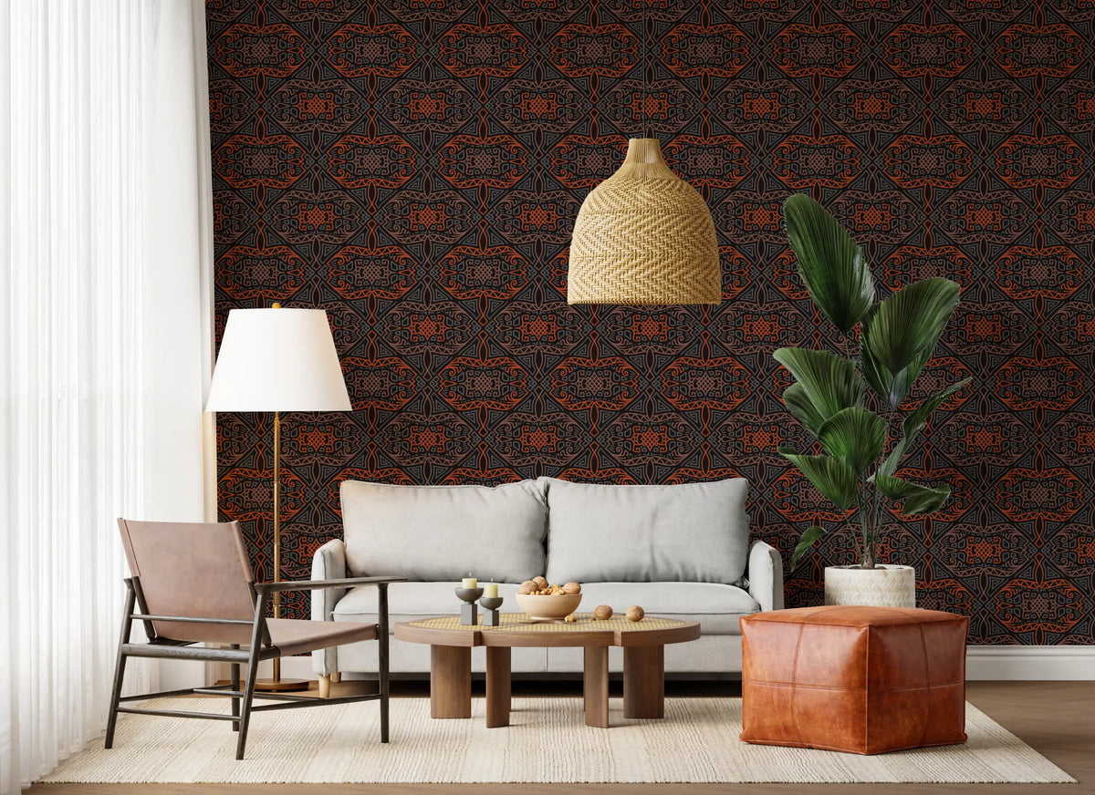 Abstract Charcoal and Terracotta Lines Wallpaper⁠