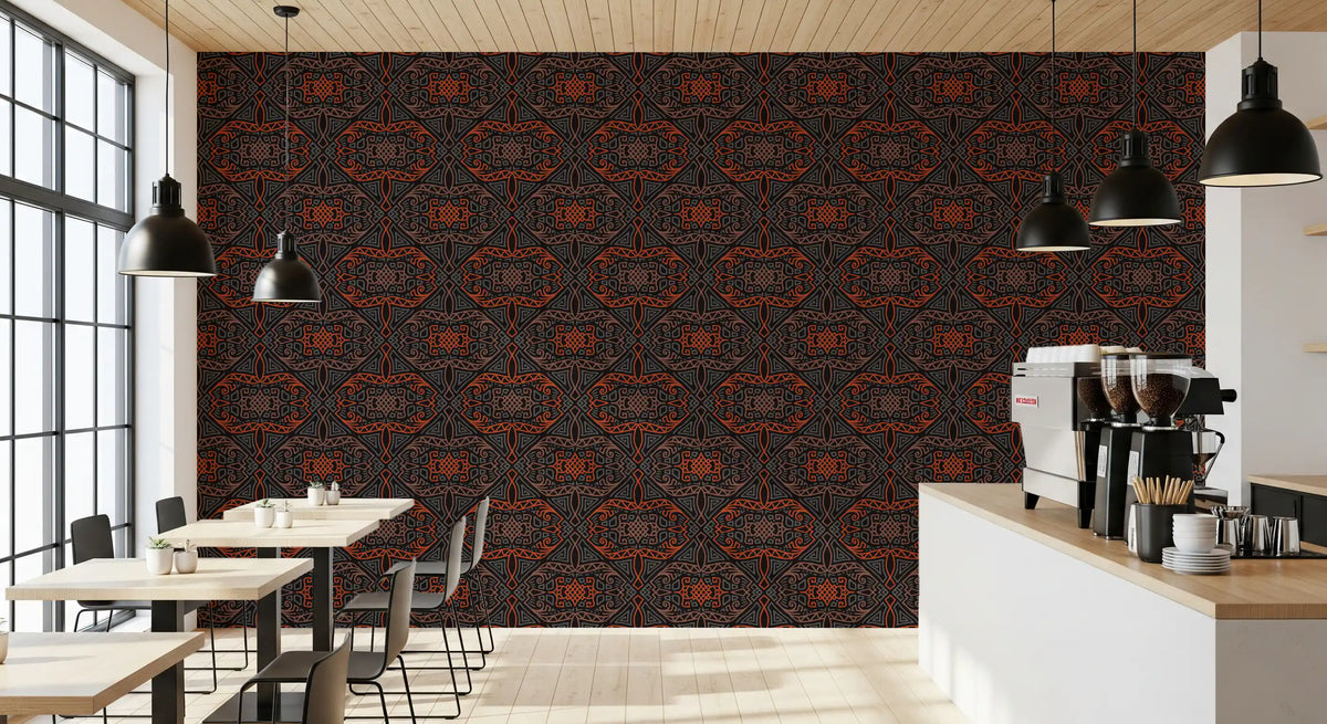 Abstract Charcoal and Terracotta Lines Wallpaper⁠