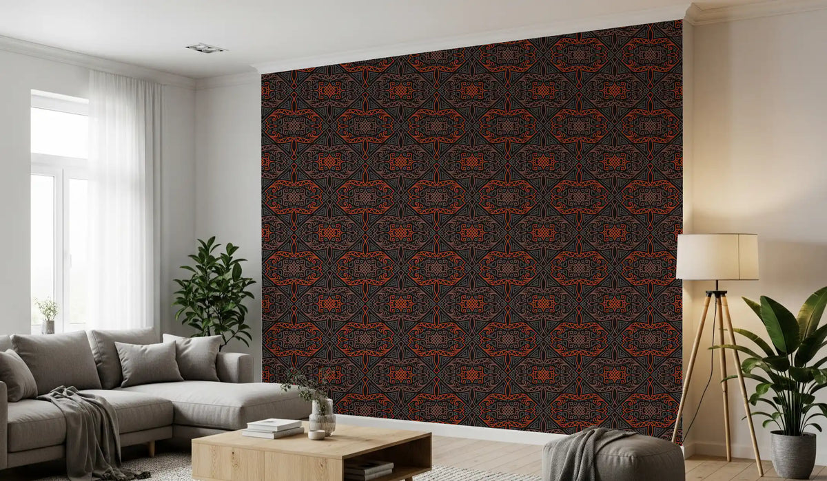 Abstract Charcoal and Terracotta Lines Wallpaper⁠