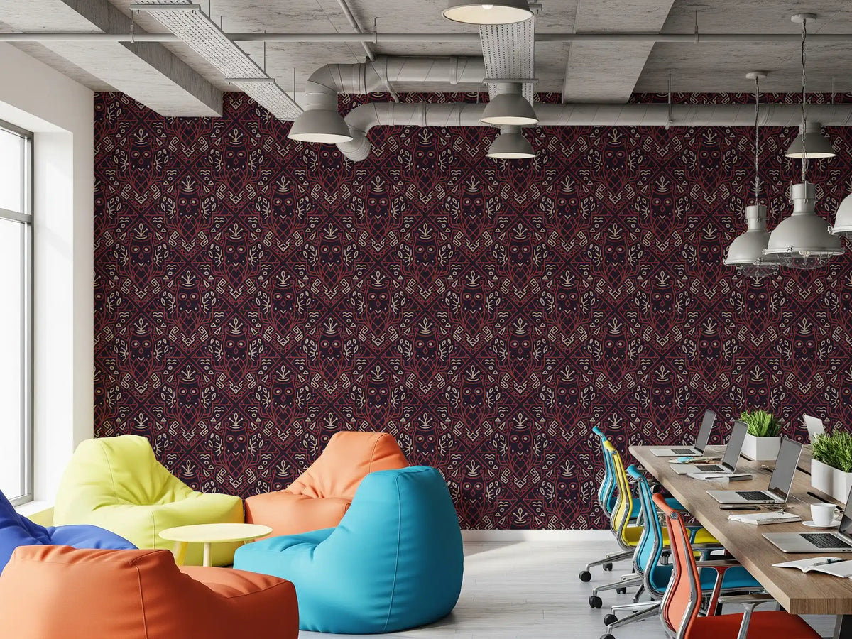 Geometric Tribal Owl Pattern Wallpaper⁠