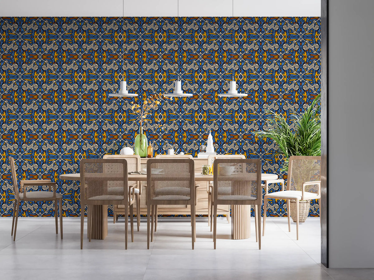 Tribal Mosaic Tile Motif Wallpaper⁠
