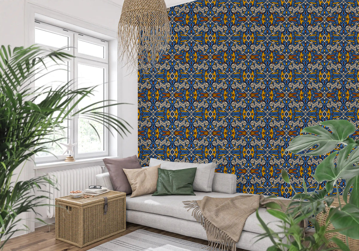 Tribal Mosaic Tile Motif Wallpaper⁠