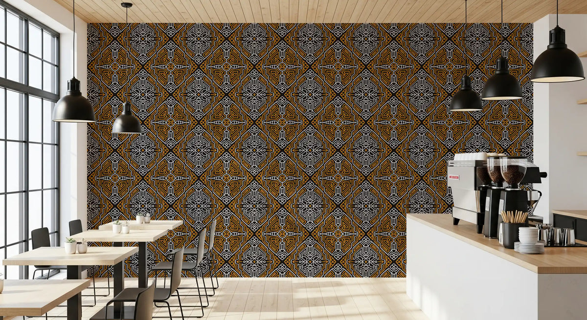 Noir and Gold Tribal Labyrinth Wallpaper⁠