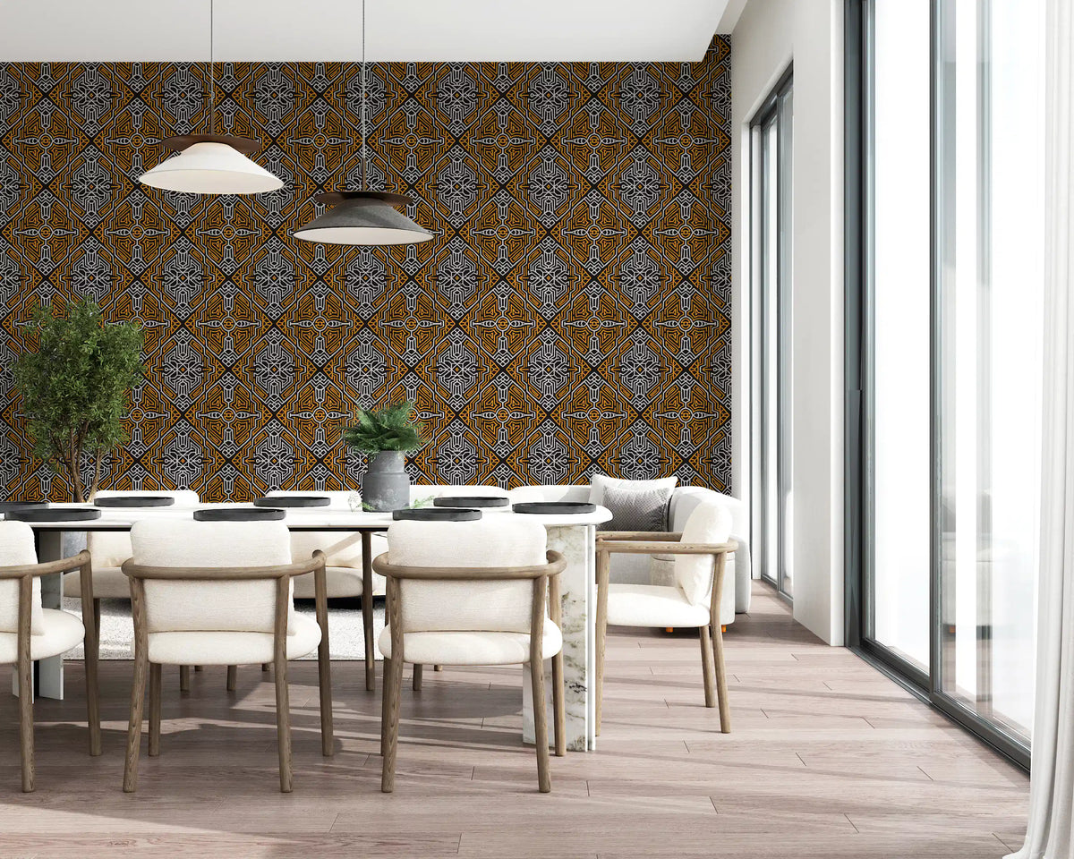 Noir and Gold Tribal Labyrinth Wallpaper⁠