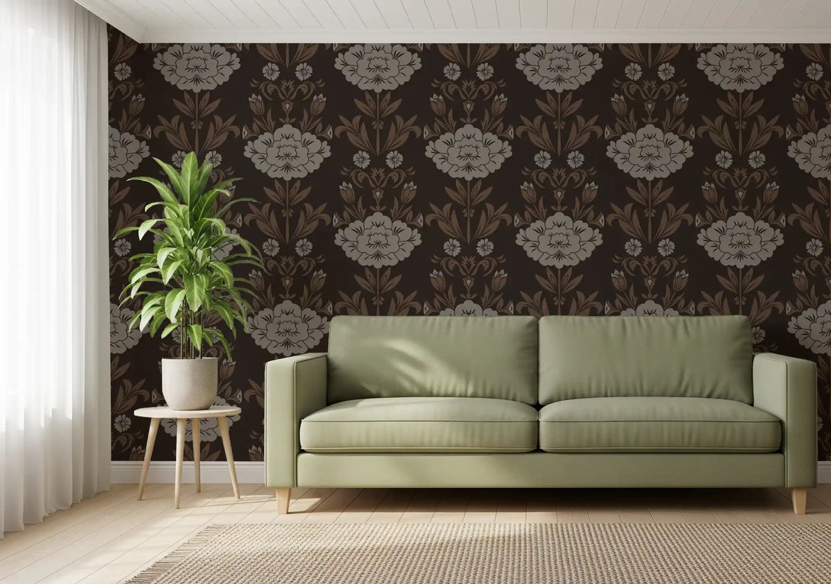 Choco Floral Damask Motif Wallpaper⁠
