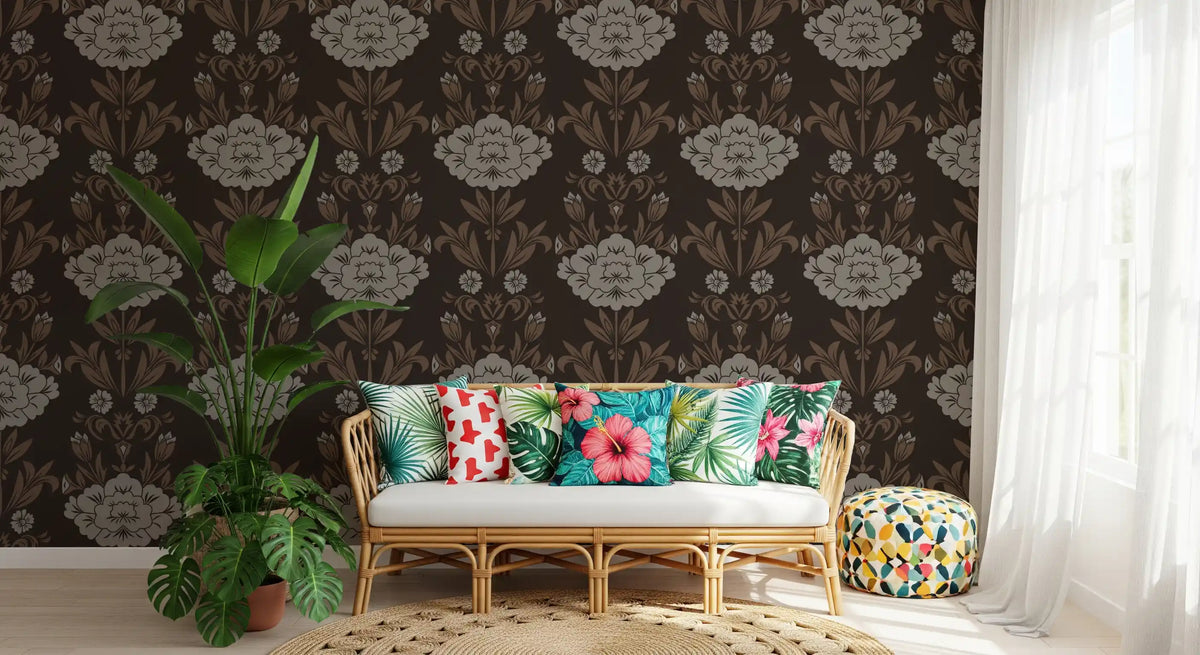 Choco Floral Damask Motif Wallpaper⁠