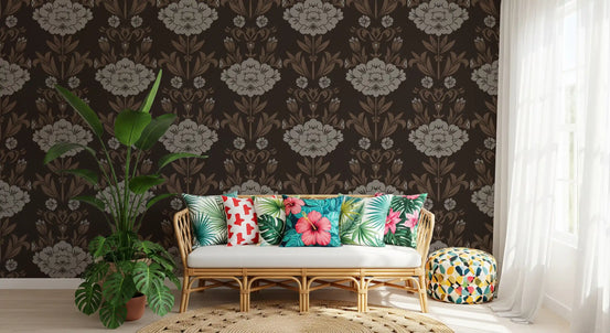 Choco Floral Damask Motif Wallpaper⁠