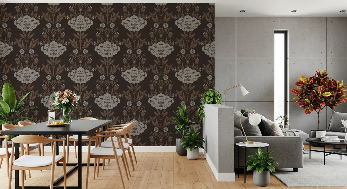 Choco Floral Damask Motif Wallpaper⁠