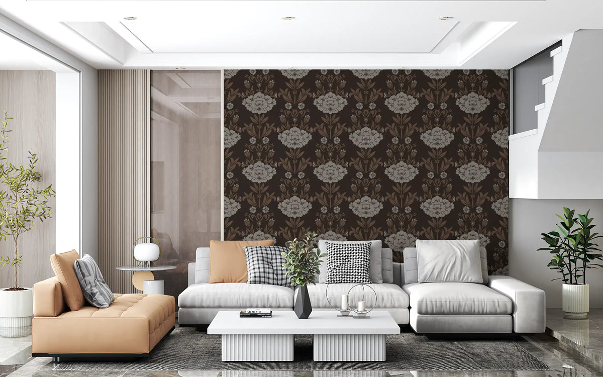 Choco Floral Damask Motif Wallpaper⁠