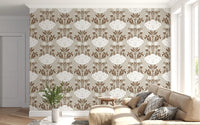 Cream and Brown Floral Damask Wallpaper⁠