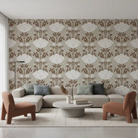 Cream and Brown Floral Damask Wallpaper⁠