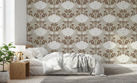 Cream and Brown Floral Damask Wallpaper⁠