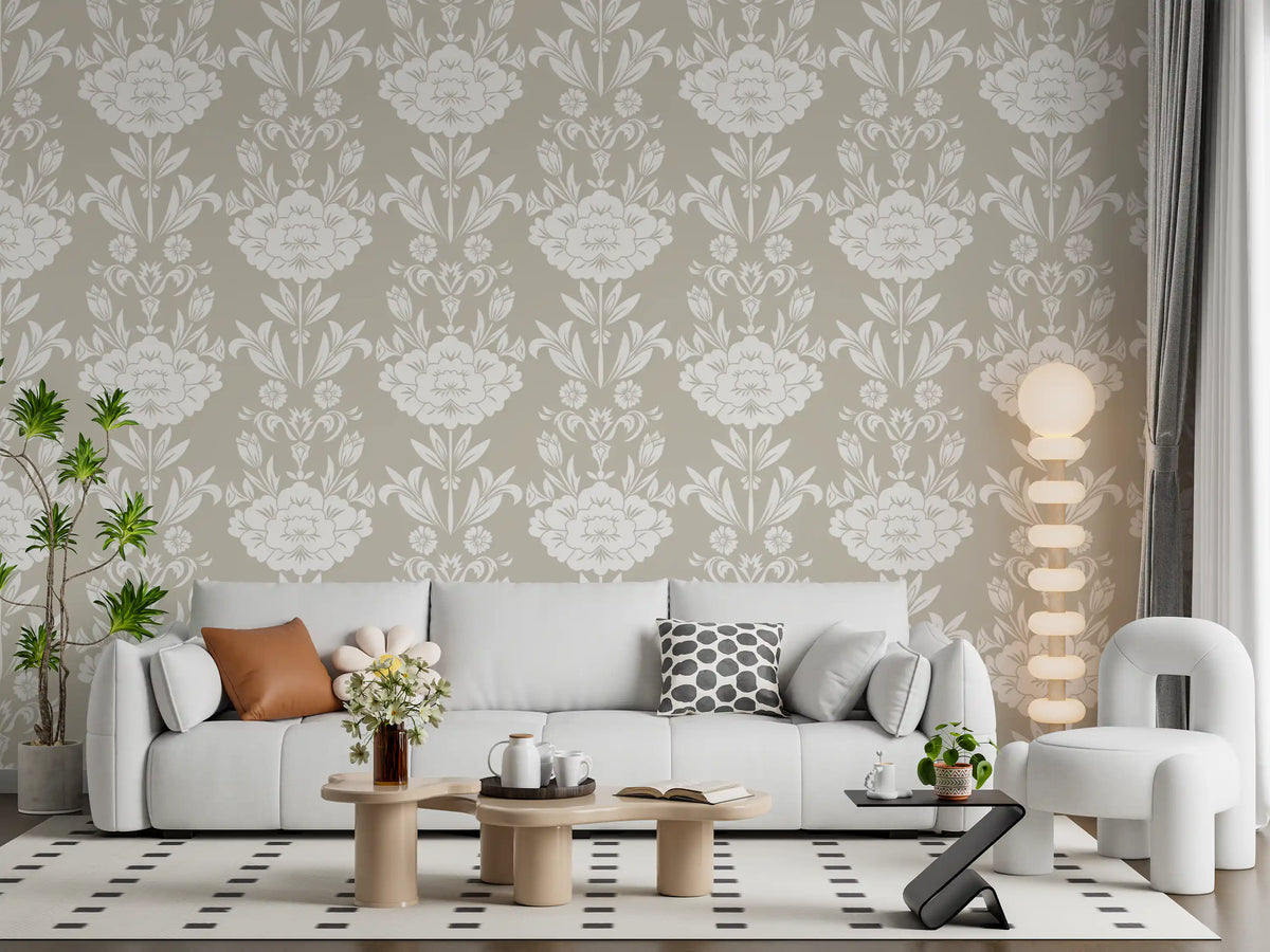 Minimalist Floral Damask Motif Wallpaper⁠