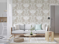 Minimalist Floral Damask Motif Wallpaper⁠