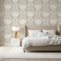 Minimalist Floral Damask Motif Wallpaper⁠