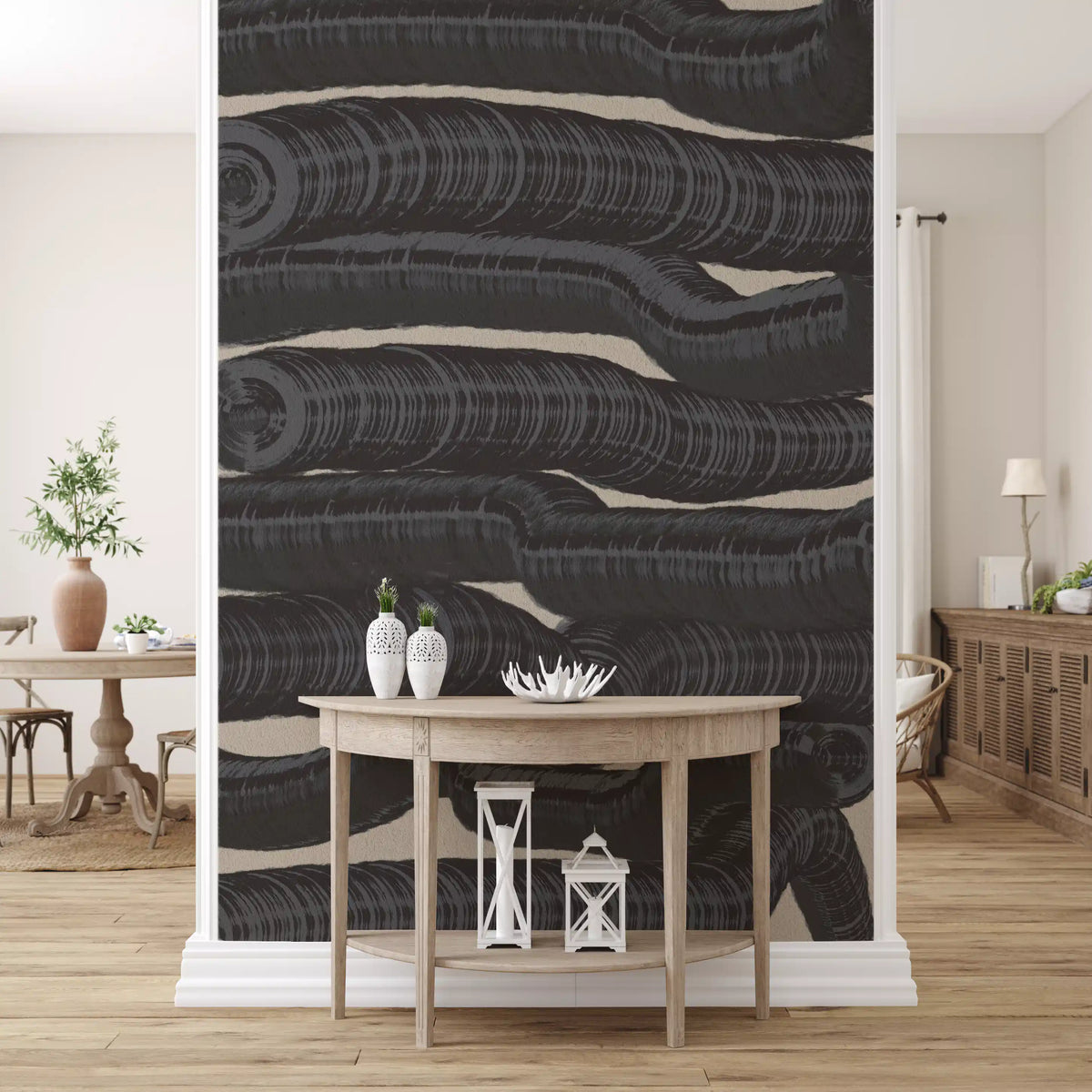 Monochrome Fluid Layers Wall Mural