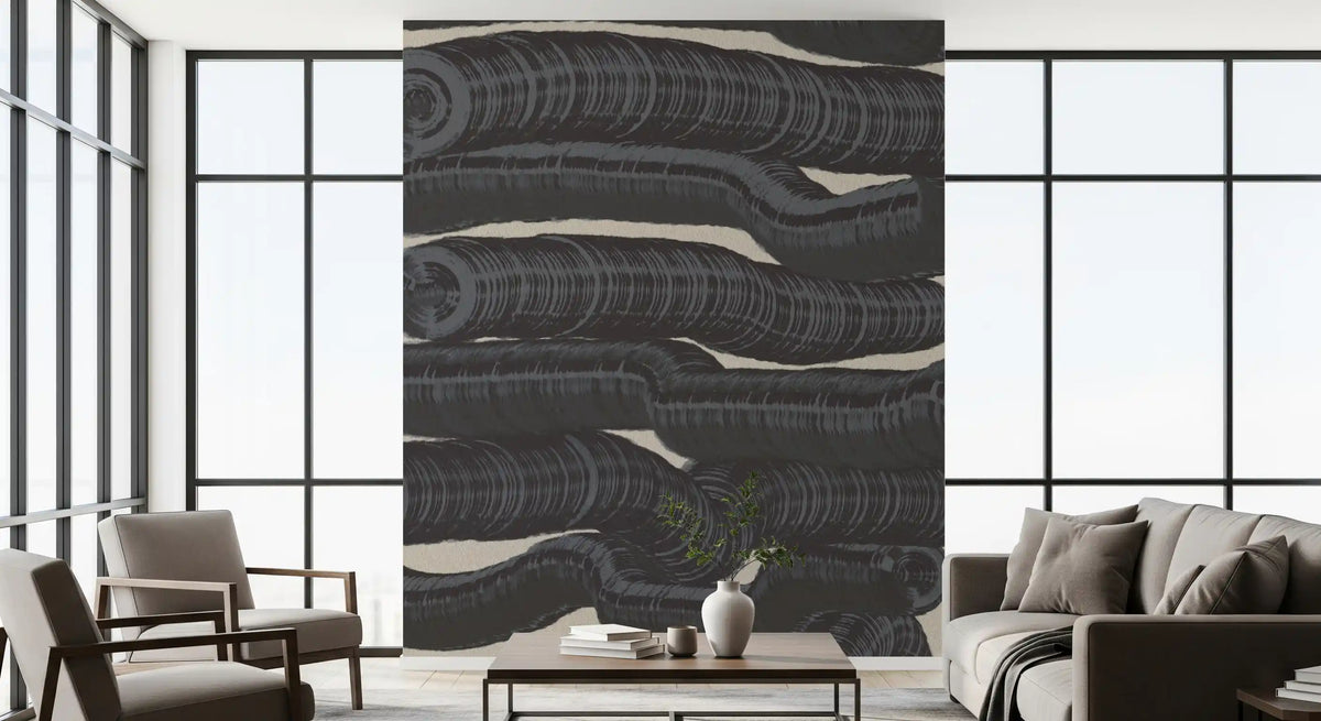 Monochrome Fluid Layers Wall Mural