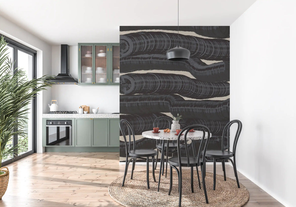 Monochrome Fluid Layers Wall Mural