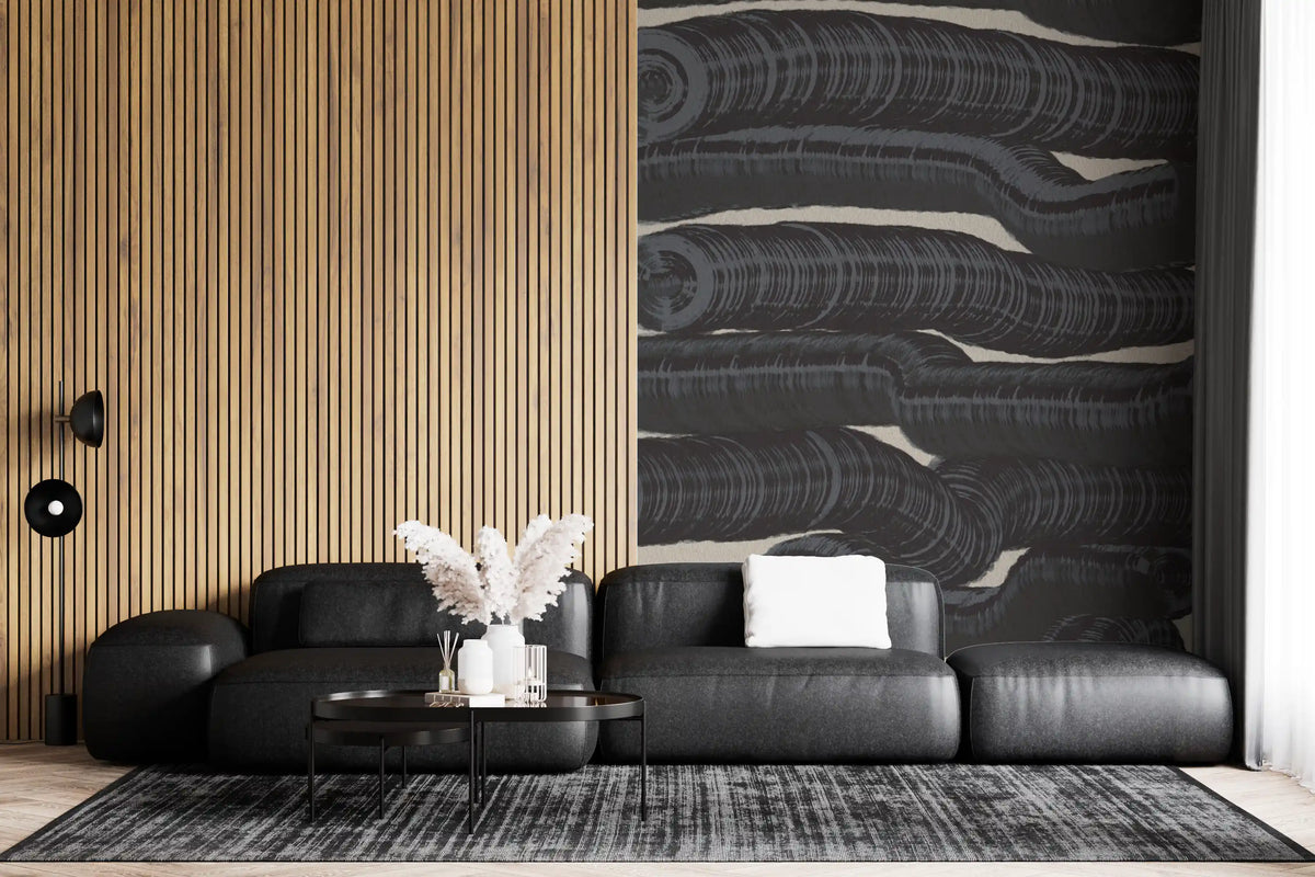 Monochrome Fluid Layers Wall Mural