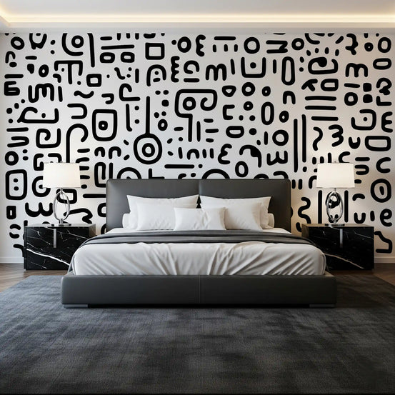 Minimalist Black and White Doodle Art Wall Mural