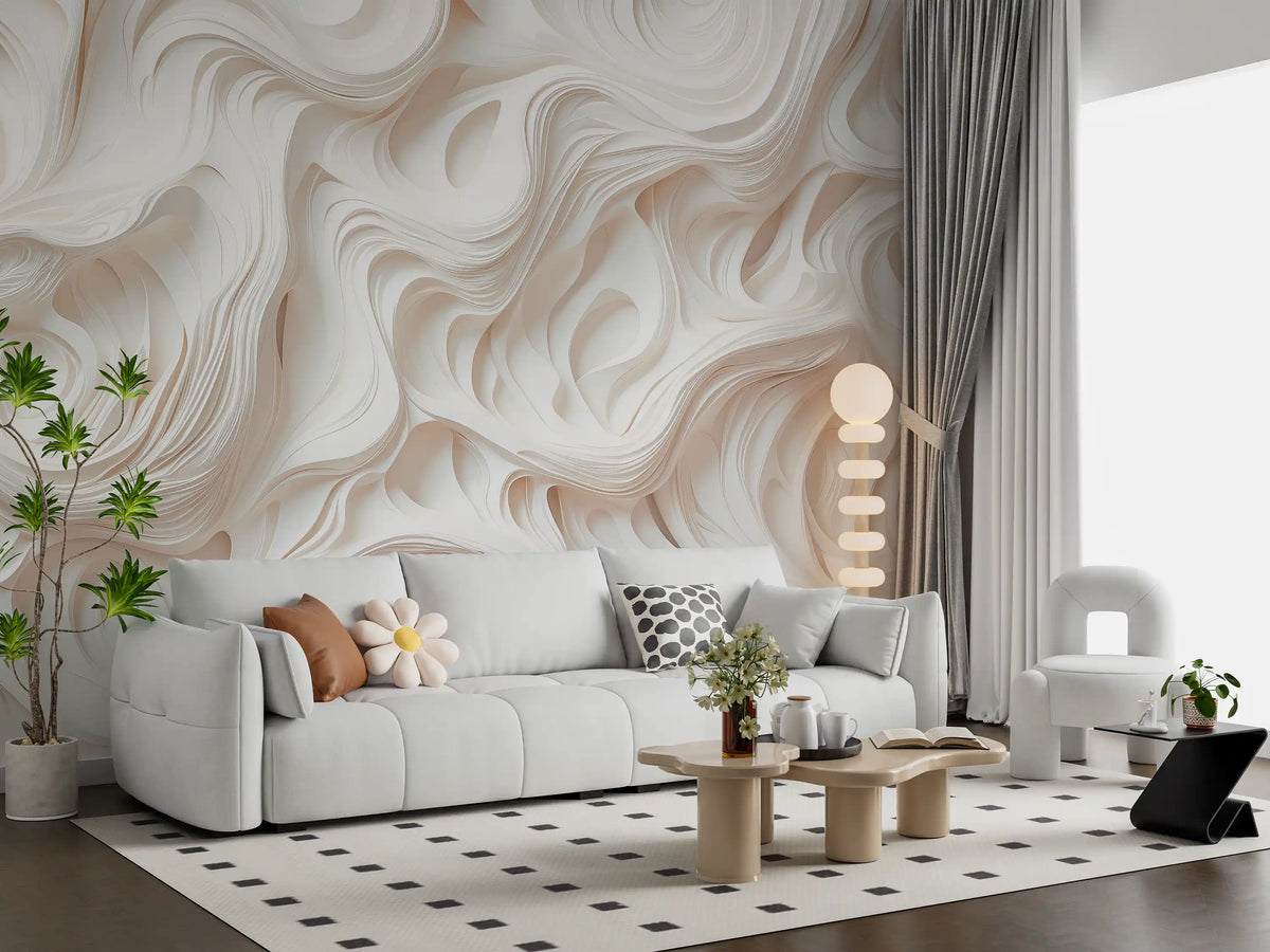 Cream Flowing Layers Abstract Wall Mural