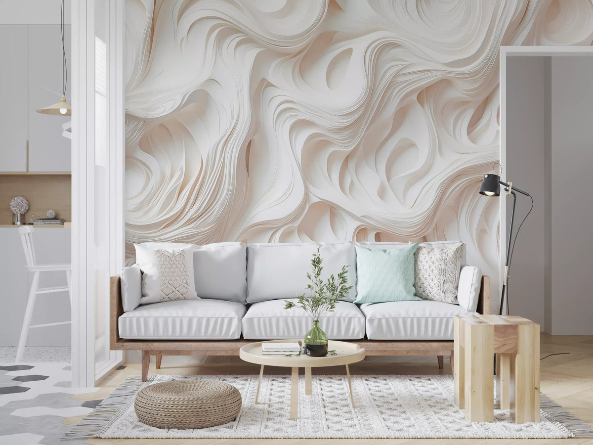 Cream Flowing Layers Abstract Wall Mural