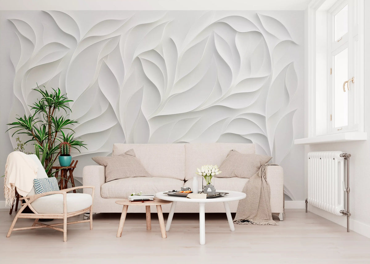 Sculpted White Petal Relief Wall Mural