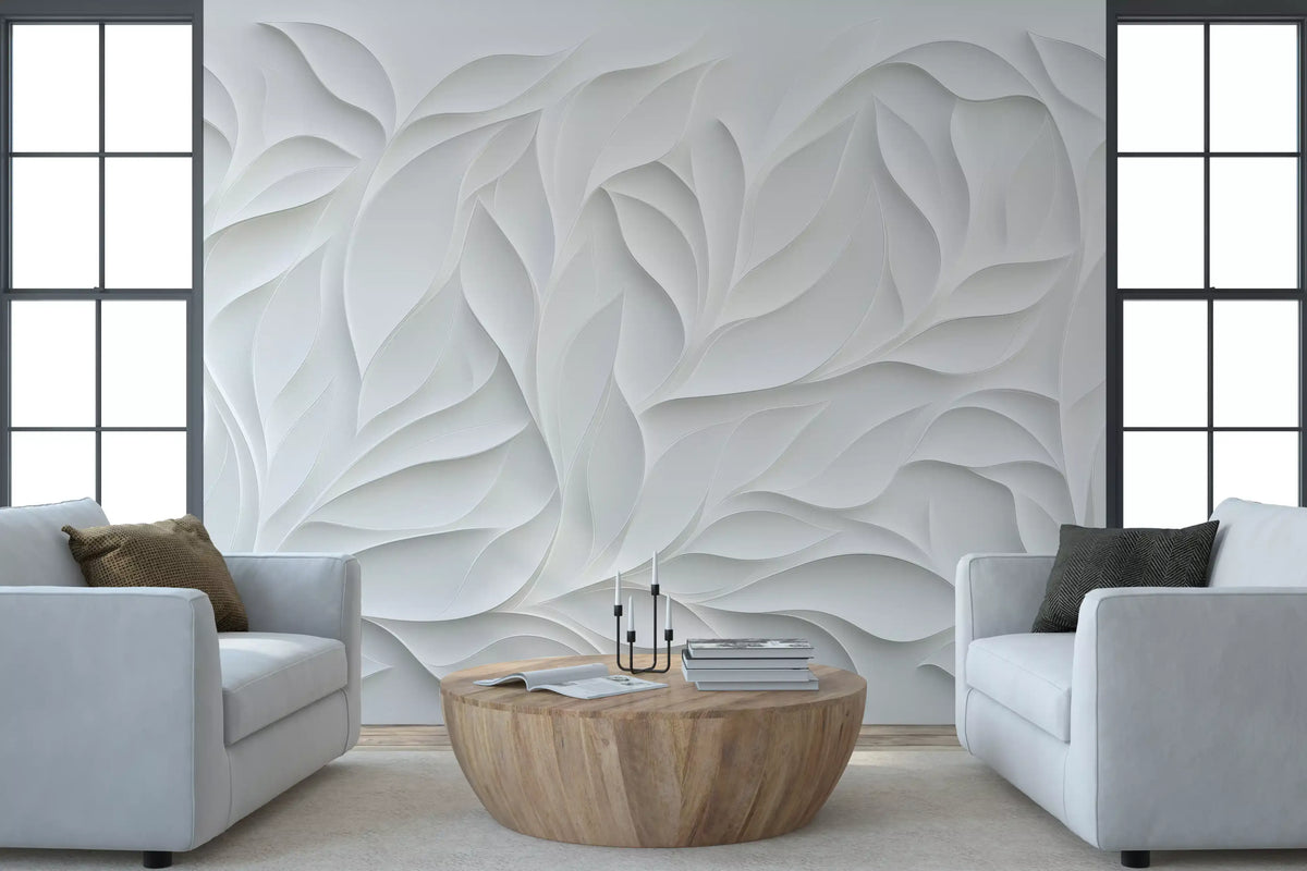 Sculpted White Petal Relief Wall Mural