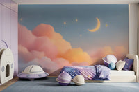Starlit Pastel Clouds and Moon Horizon Wall Mural