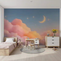 Starlit Pastel Clouds and Moon Horizon Wall Mural