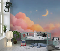 Starlit Pastel Clouds and Moon Horizon Wall Mural