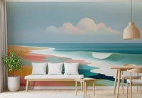 Vibrant Tropical Beach Horizon and Rolling Surf Wall Mural