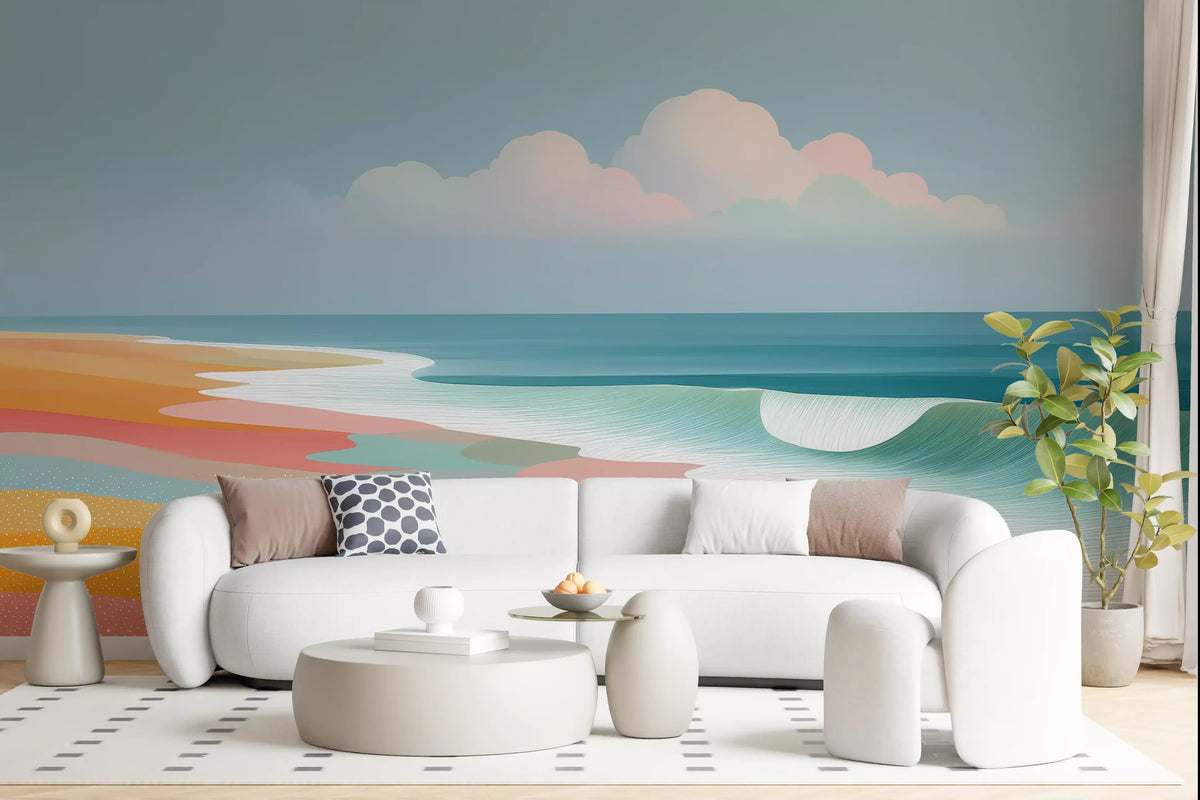 Vibrant Tropical Beach Horizon and Rolling Surf Wall Mural