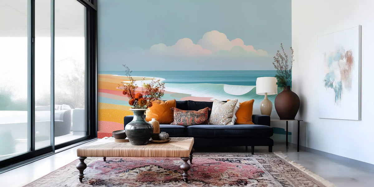 Vibrant Tropical Beach Horizon and Rolling Surf Wall Mural