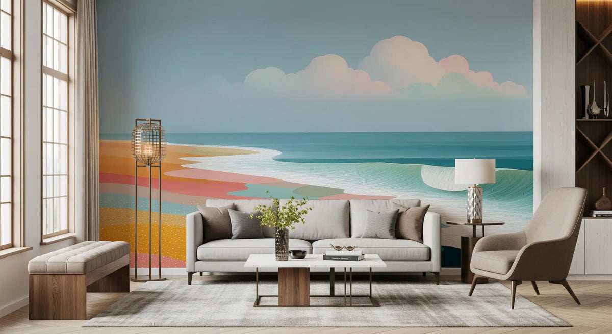 Vibrant Tropical Beach Horizon and Rolling Surf Wall Mural