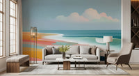 Vibrant Tropical Beach Horizon and Rolling Surf Wall Mural
